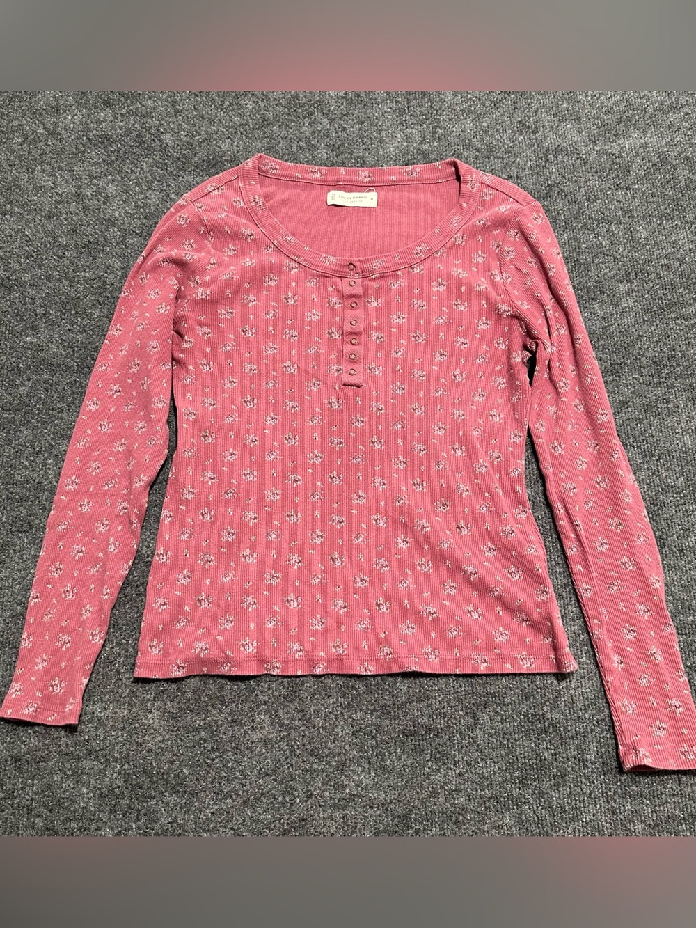 Lucky Brand Rose Pink Floral Henley Long Sleeve Top